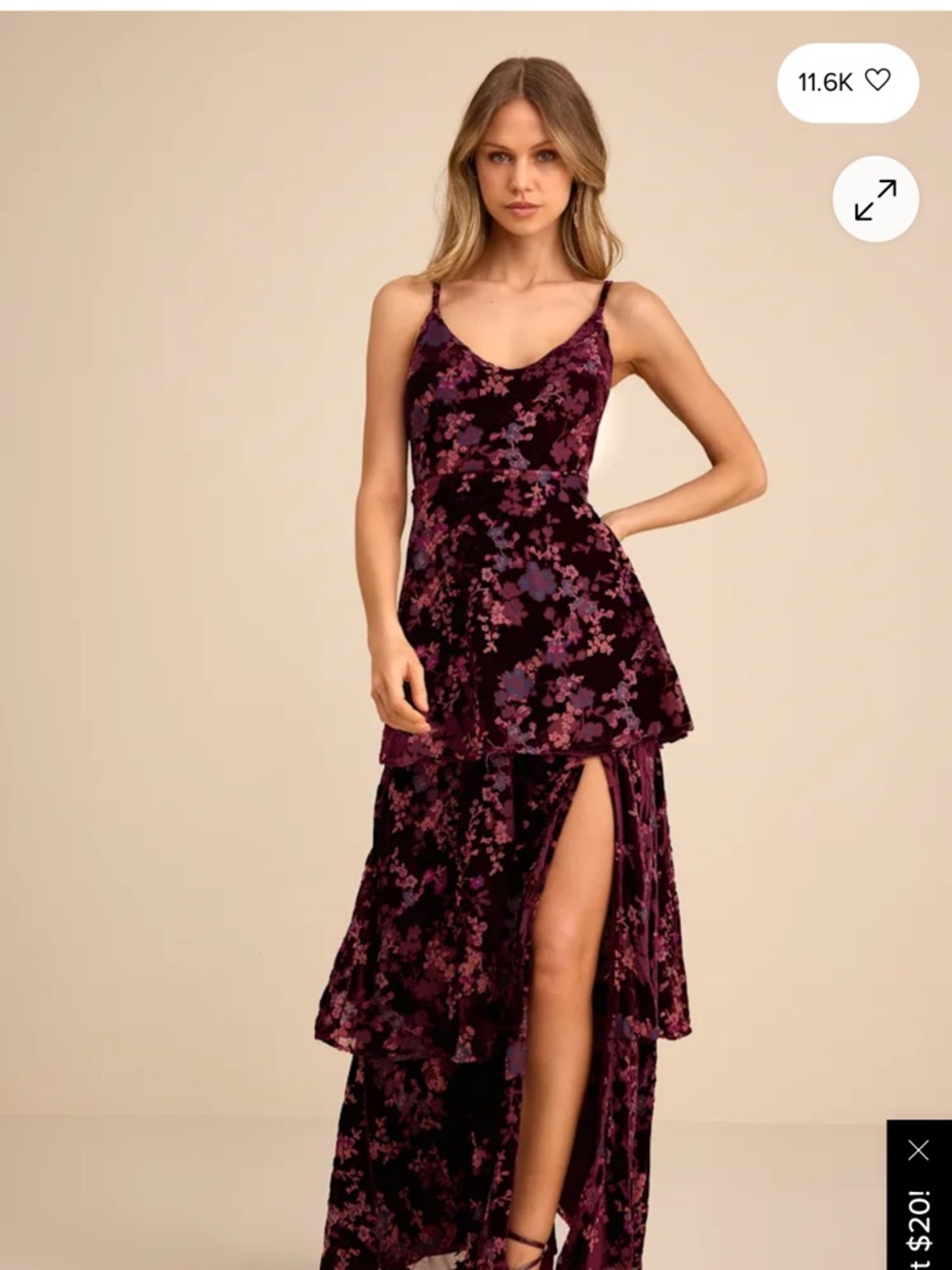 Lulu's Plum & Mauve Floral Velvet High-Low Slip Dress
